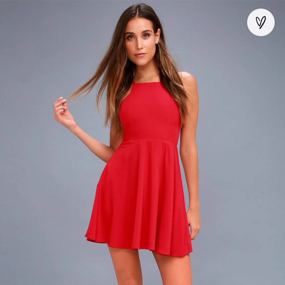 Lulus Call To Charms Red Skater Mini Dress Size XS Holidays Feminine Party